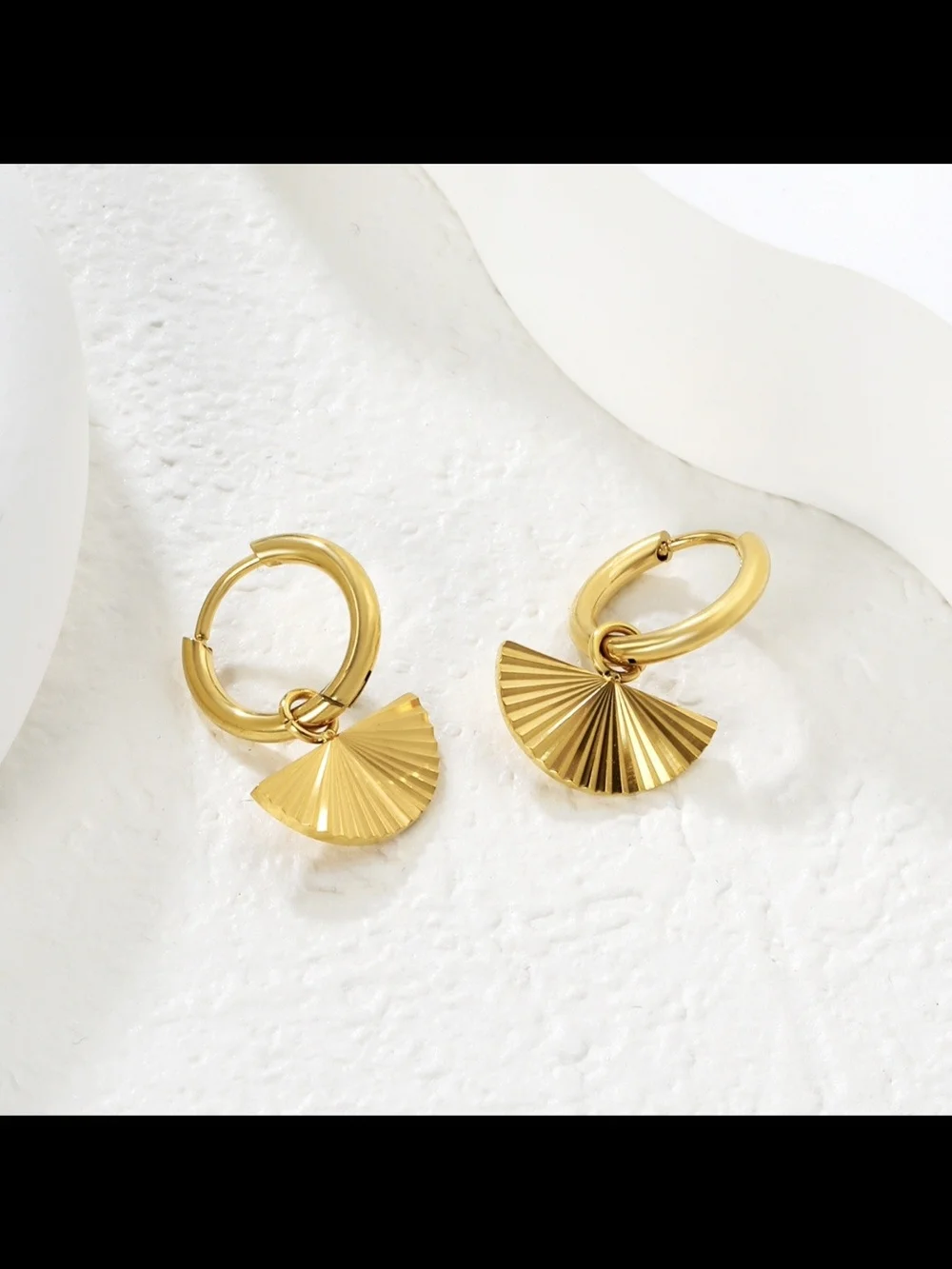 Gold Fan Drop Hoop Earrings - Women Jewelry